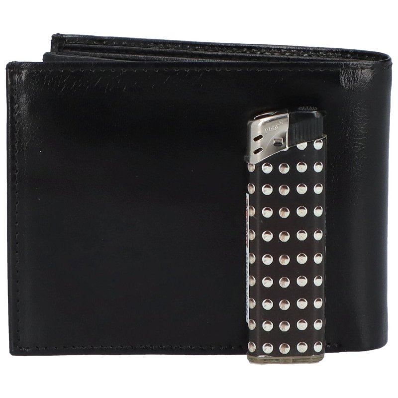 Stylová pánská kožená peněženka s kovovým logem Crecia, černá