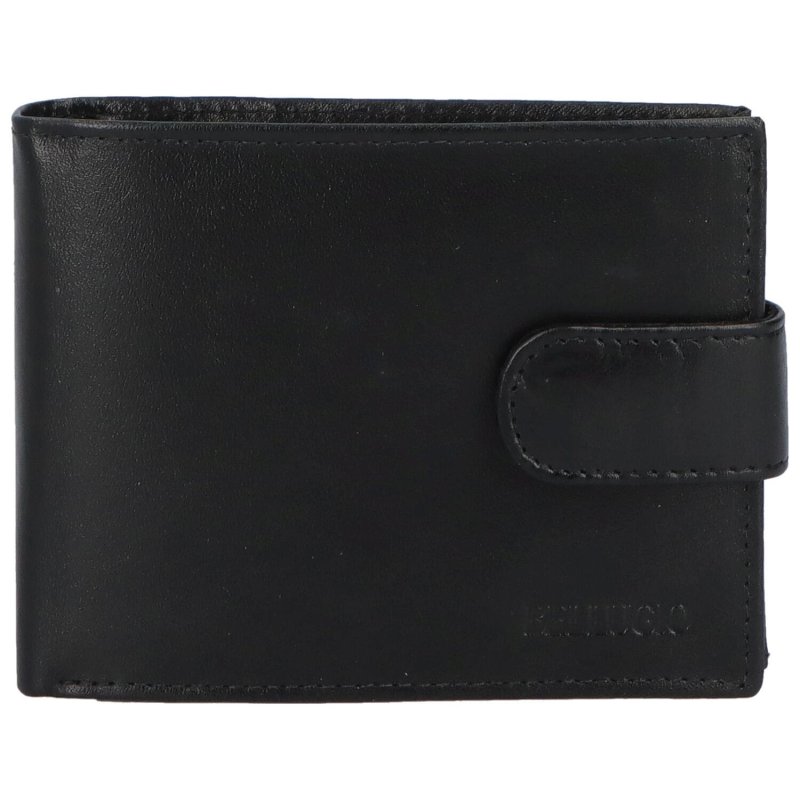 Pánská kožená peněženka šitá na šířku se zápinkou Clement, černá