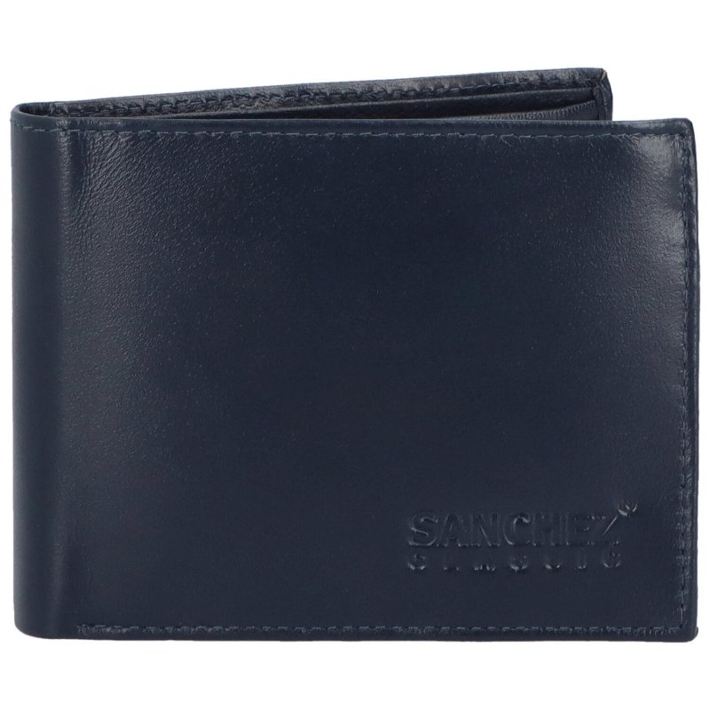 Pánská kožená peněženka ušitá na šířku Guy, tmavě modrá
