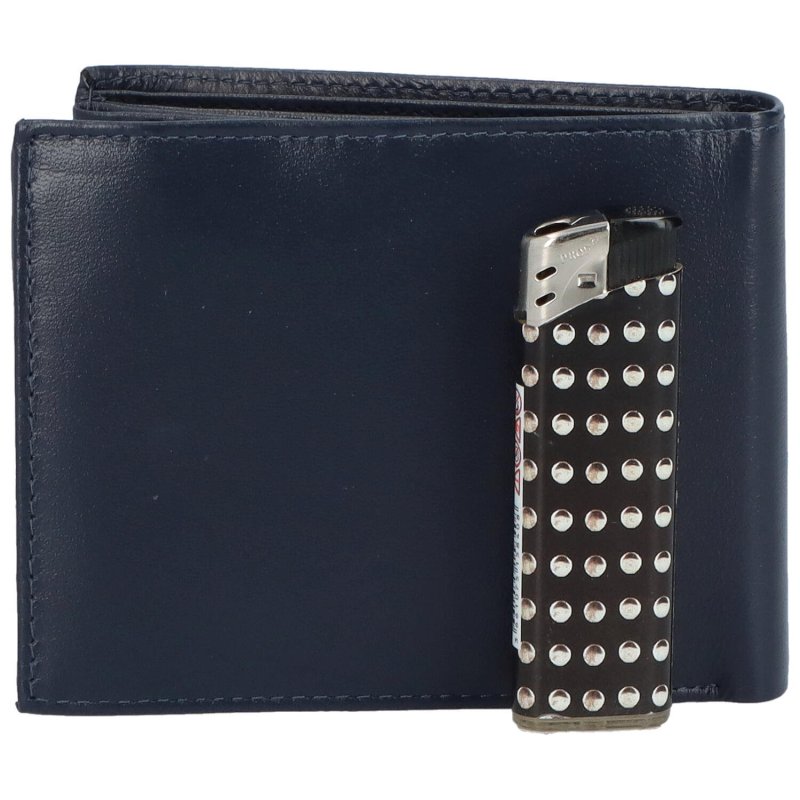 Pánská kožená peněženka ušitá na šířku Guy, tmavě modrá