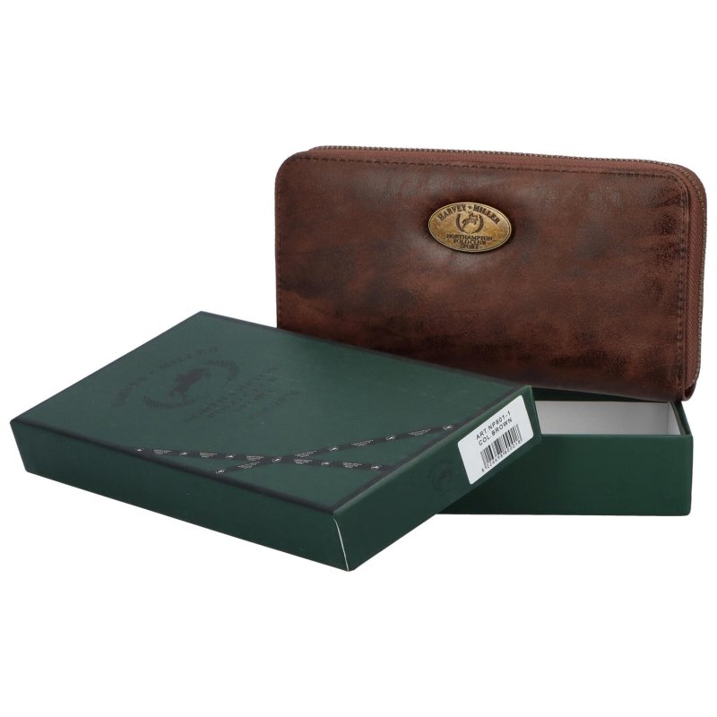 Dámská koženková  pouzdrová peněženka s výrazným kovovým logem Lamont, hnědá