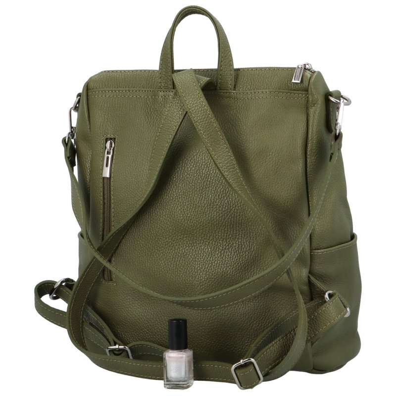 Stylový dámský kožený městský batoh Saul, zelená/vojenská