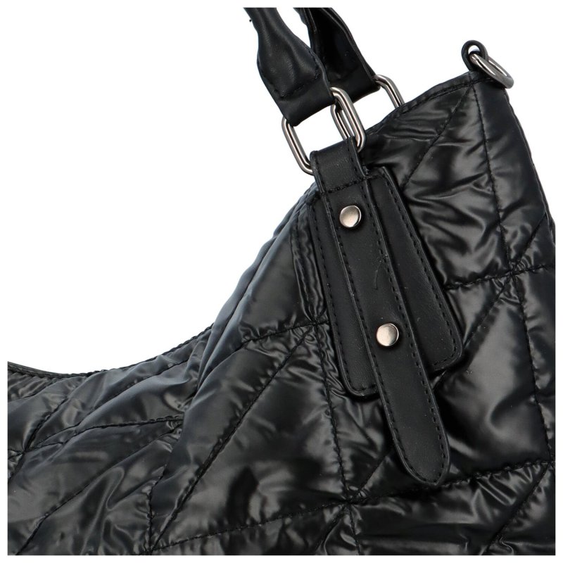 Prošívaná dámská taška z lehkého lesklého materiálu Elisa, černá