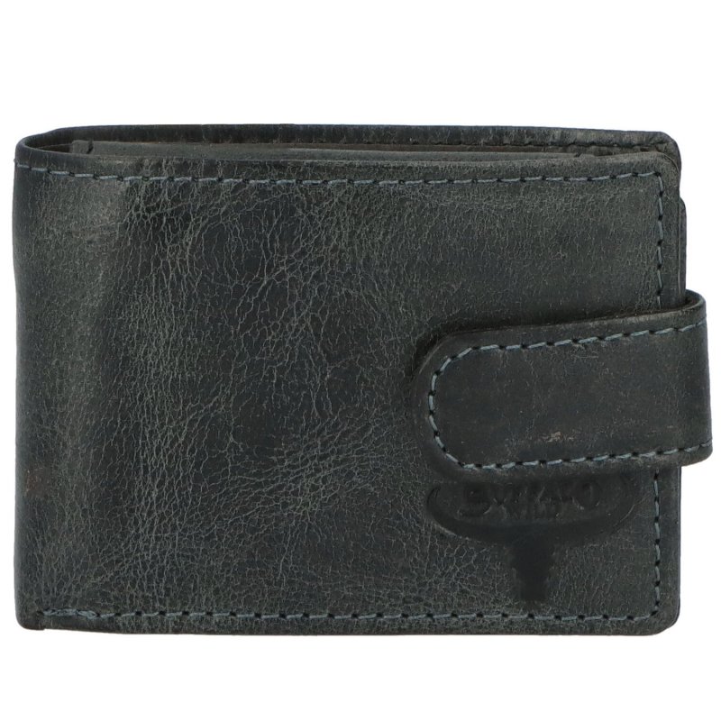 Pánská kožená peněženka se zápinkou a výrazným logem Rhea, černá