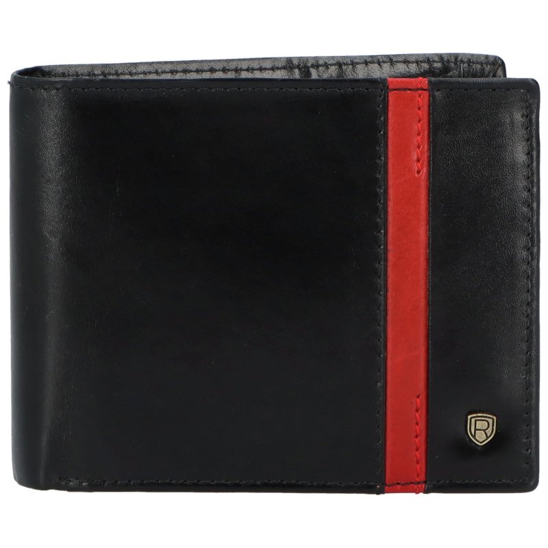 Pánská kožená peněženka se zápinkou s červeným pruhem Fannie, černá