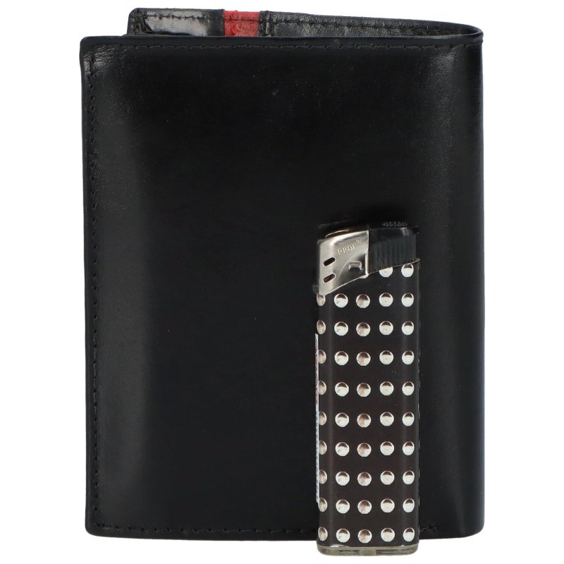 Pánská kožená peněženka šitá na výšku s červeným pruhem Bunny, černá