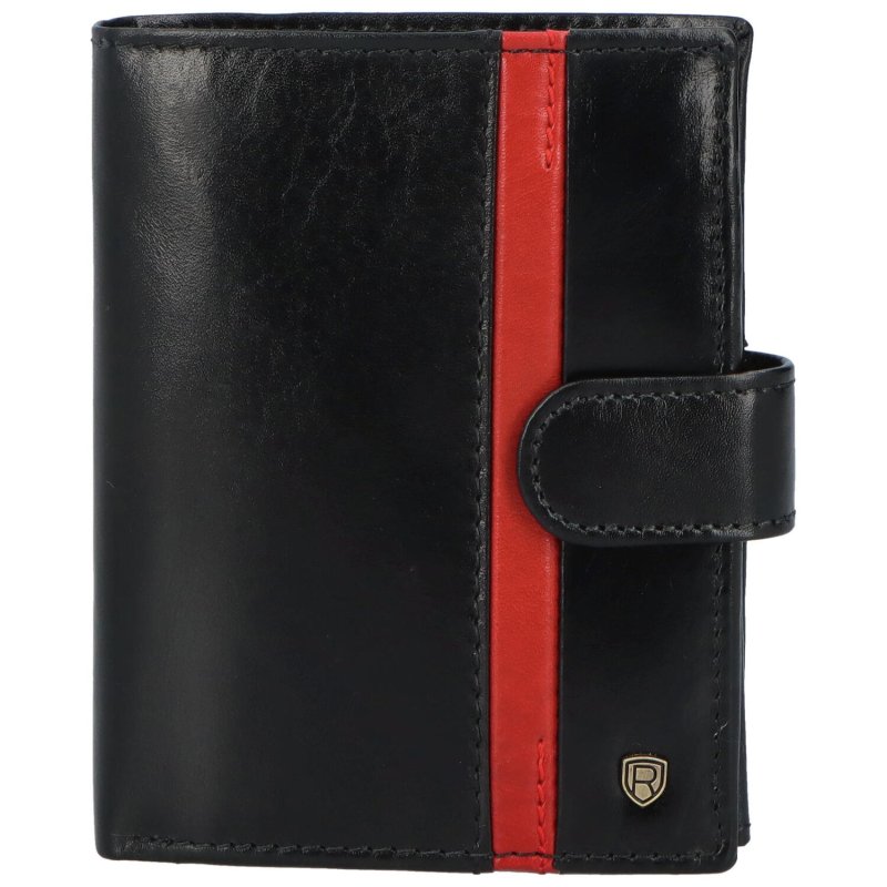 Pánská kožená peněženka šitá na výšku se zápinkou s červeným pruhem Bonita, černá