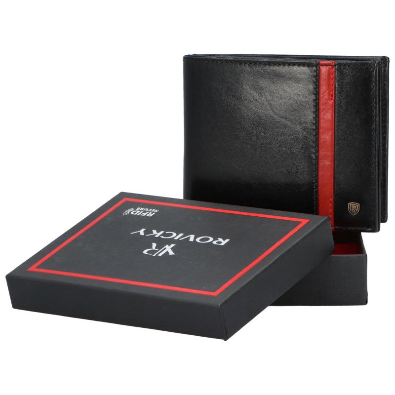 Pánská kožená peněženka šitá na šířku s výrazným červeným proužkem Damaris, černá