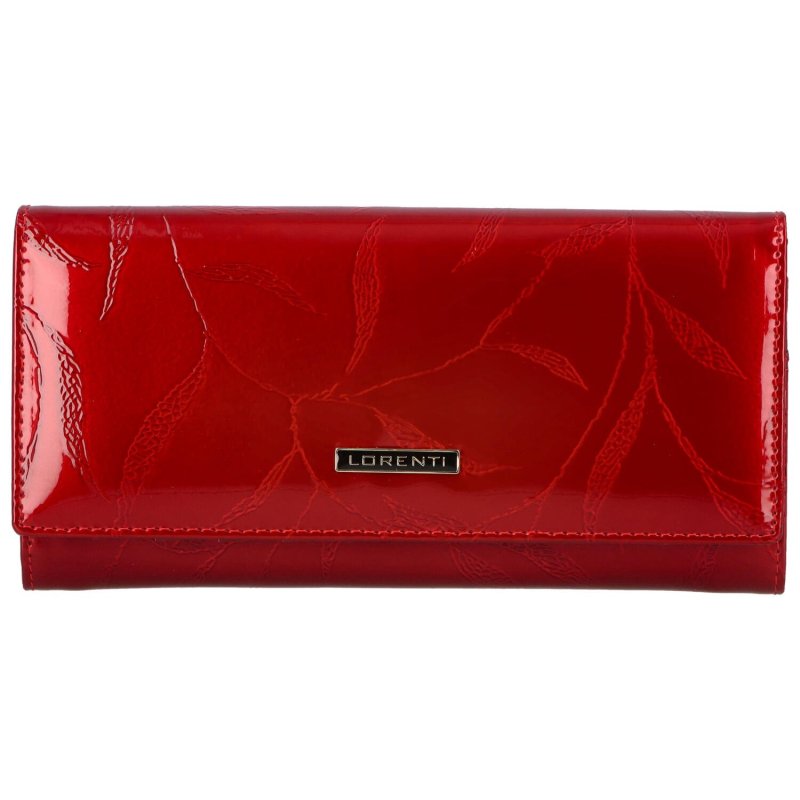 Velká dámská kožená lakovaná peněženka s motivem lístků Carter, červená