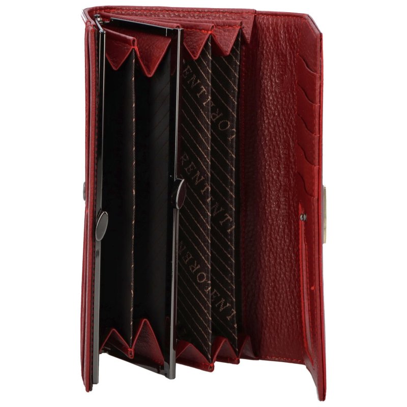Velká dámská kožená lakovaná peněženka s motivem lístků Carter, červená