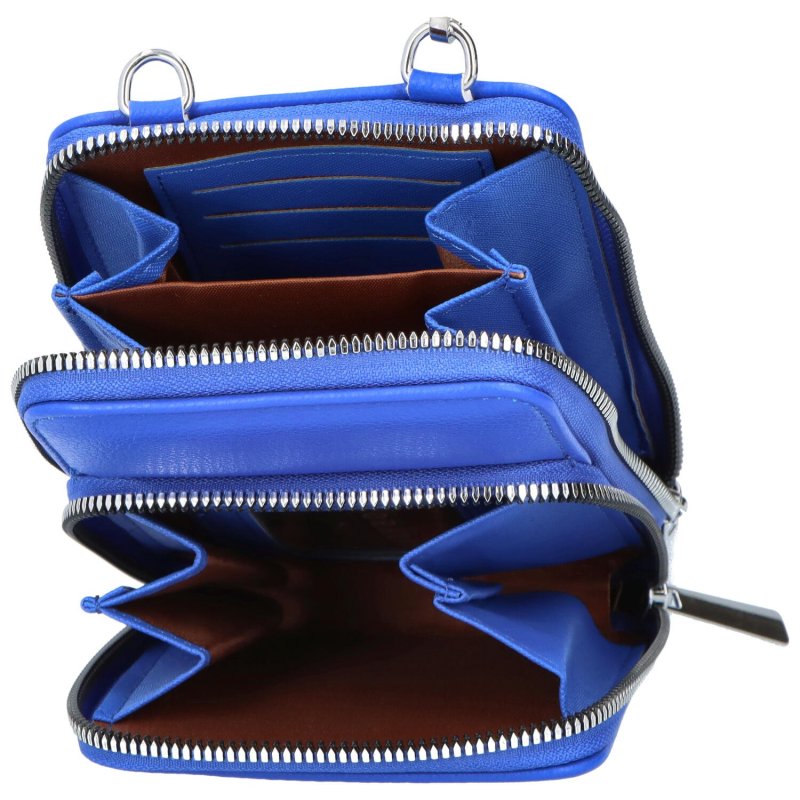 Praktická koženková kapsa na doklady s dlouhým popruhem Toby, výrazná modrá