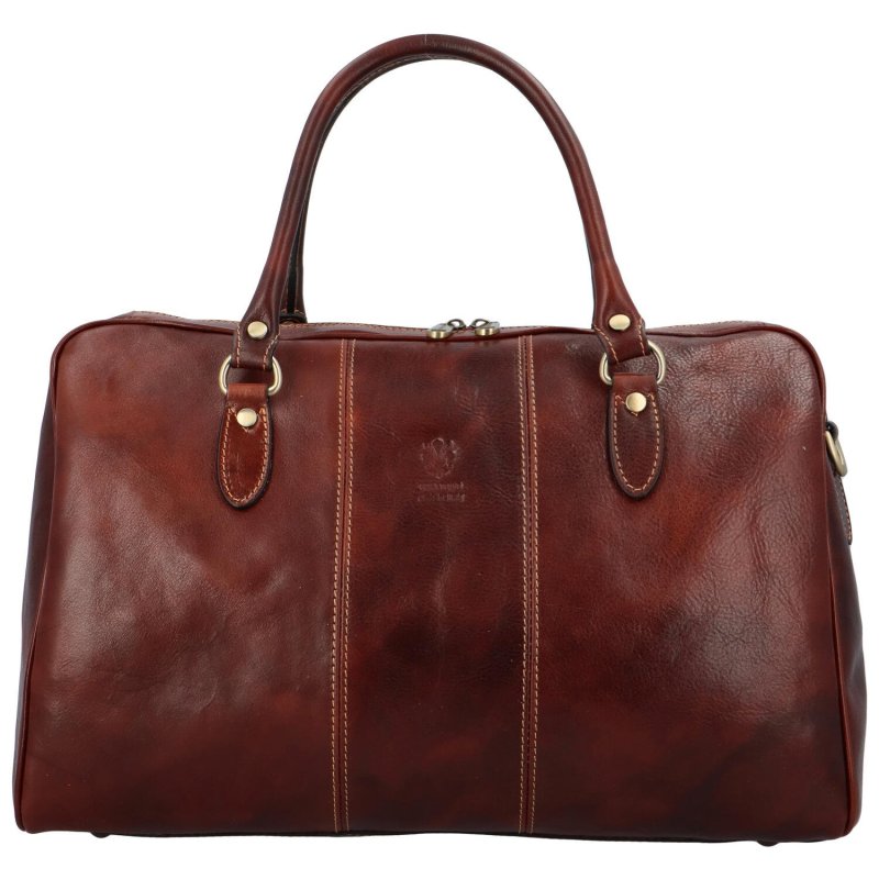 Velká a luxusní universální kožená cestovní taška Mabel, tmavě hnědá