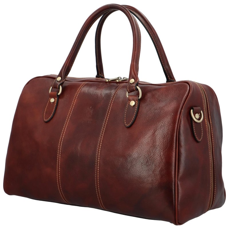 Velká a luxusní universální kožená cestovní taška Mabel, tmavě hnědá