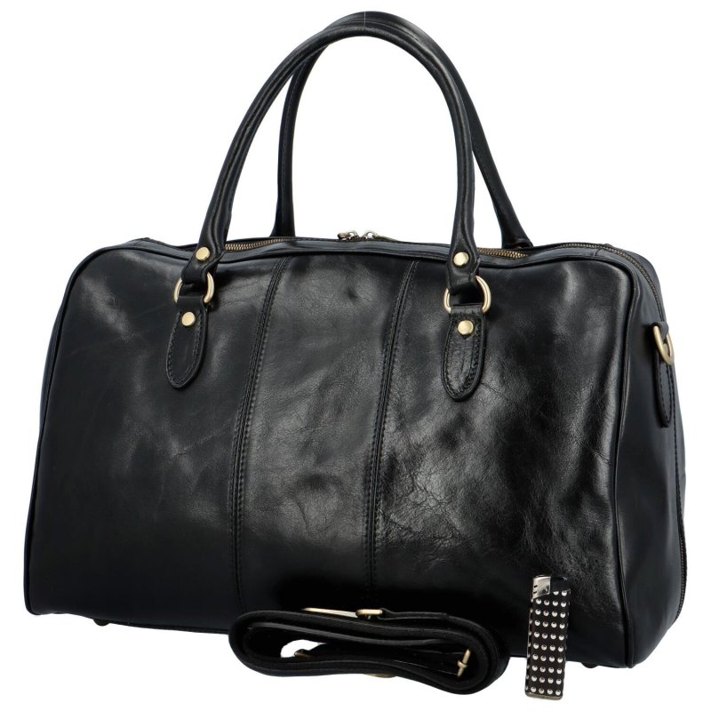 Velká a luxusní universální kožená cestovní taška Mabel, černá