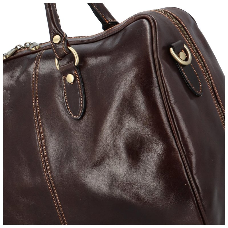 Velká a luxusní universální kožená cestovní taška Mabel, čokoládově hnědá