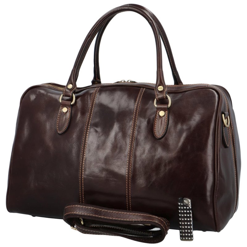 Velká a luxusní universální kožená cestovní taška Mabel, čokoládově hnědá
