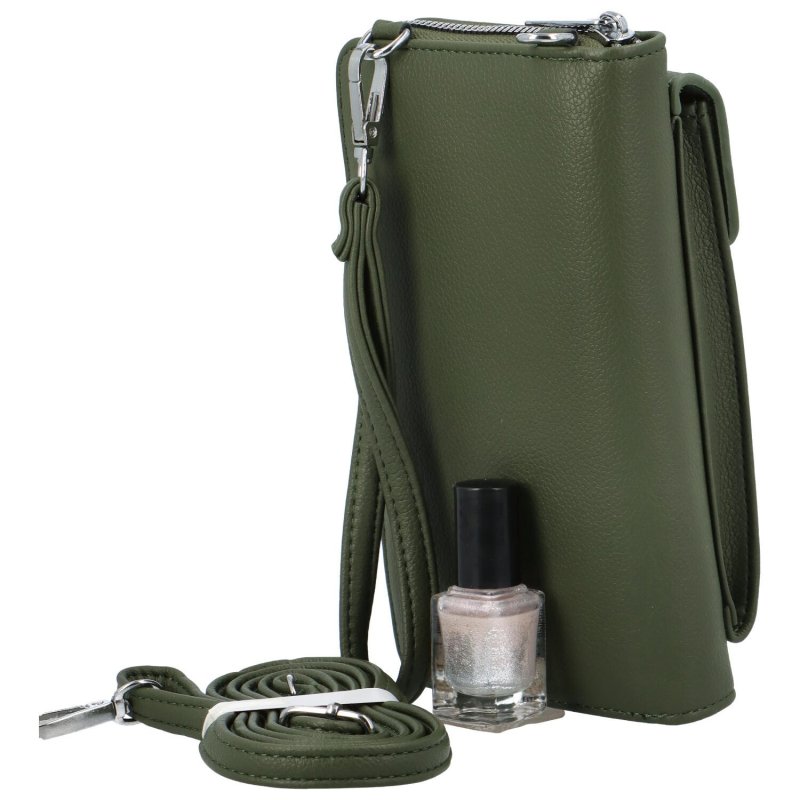 Módní dámská koženková taštička na doklady a mobilní telefon Simon, vojenská zelená