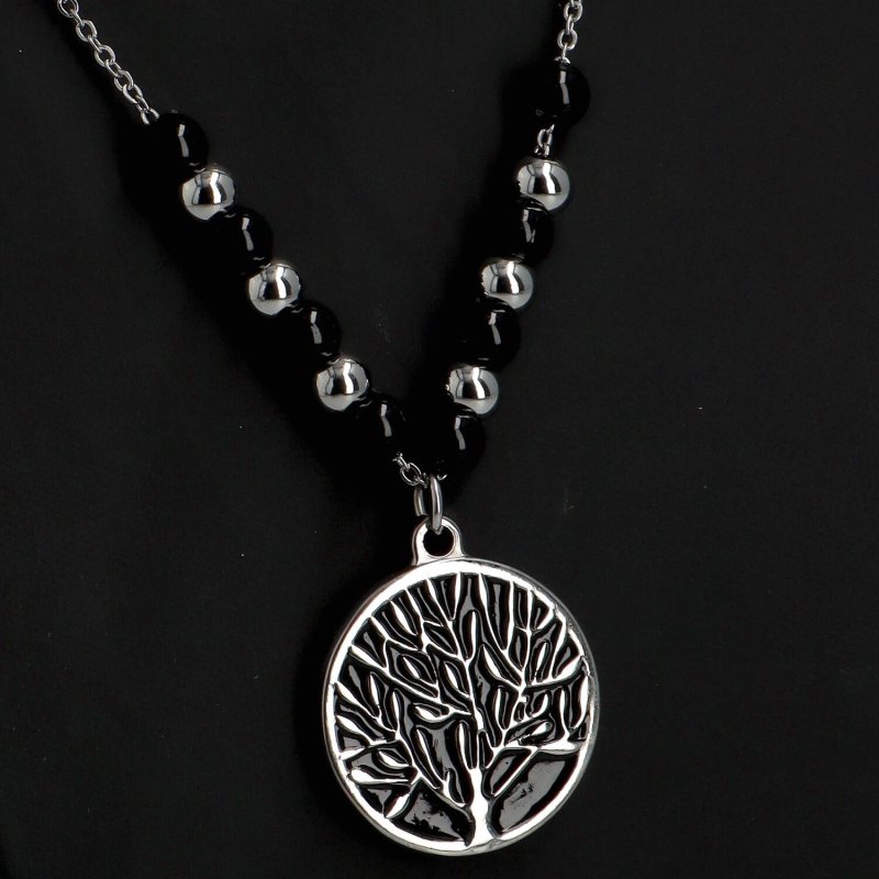 Ocelový set náhrdelníku Strom života a náušnic doplněné umělými perlami