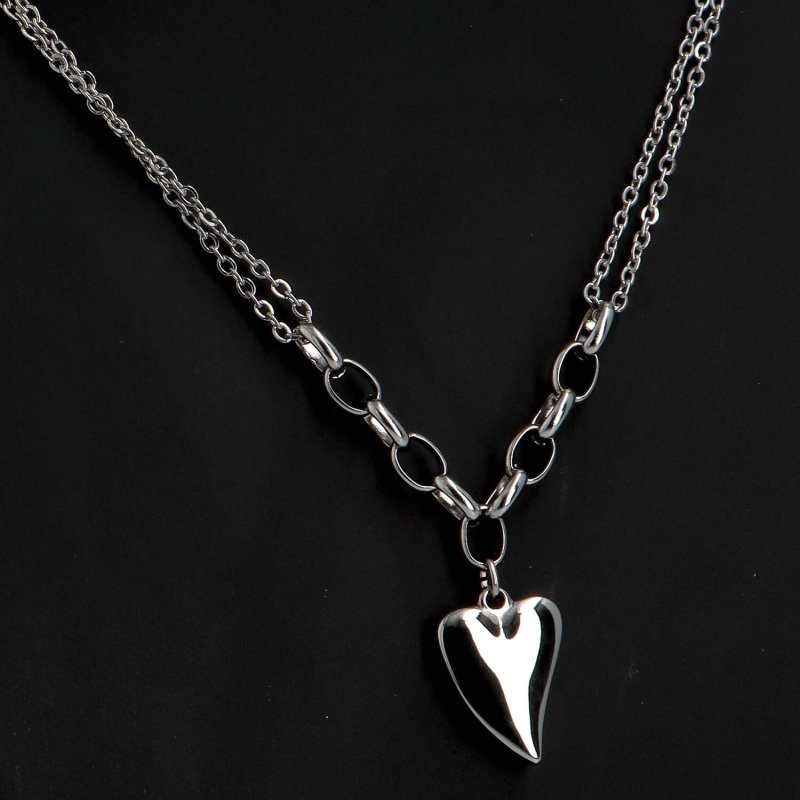 Dvojitý ocelový náhrdelník s přívěskem srdce