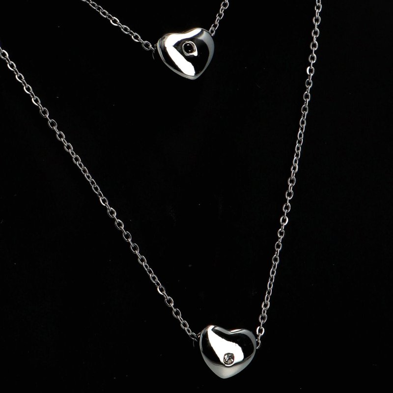 Dvojitý jemný dámský ocelový  náhrdelník Srdce