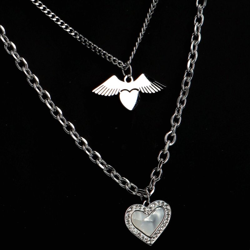 Trojitý ocelový náhrdelník Heart and Wings