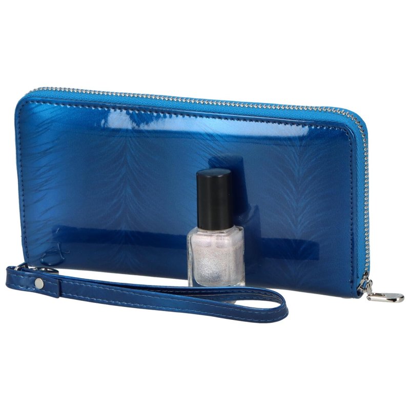 Luxusní dámská kožená peněženka Elma lakovaná, modrá