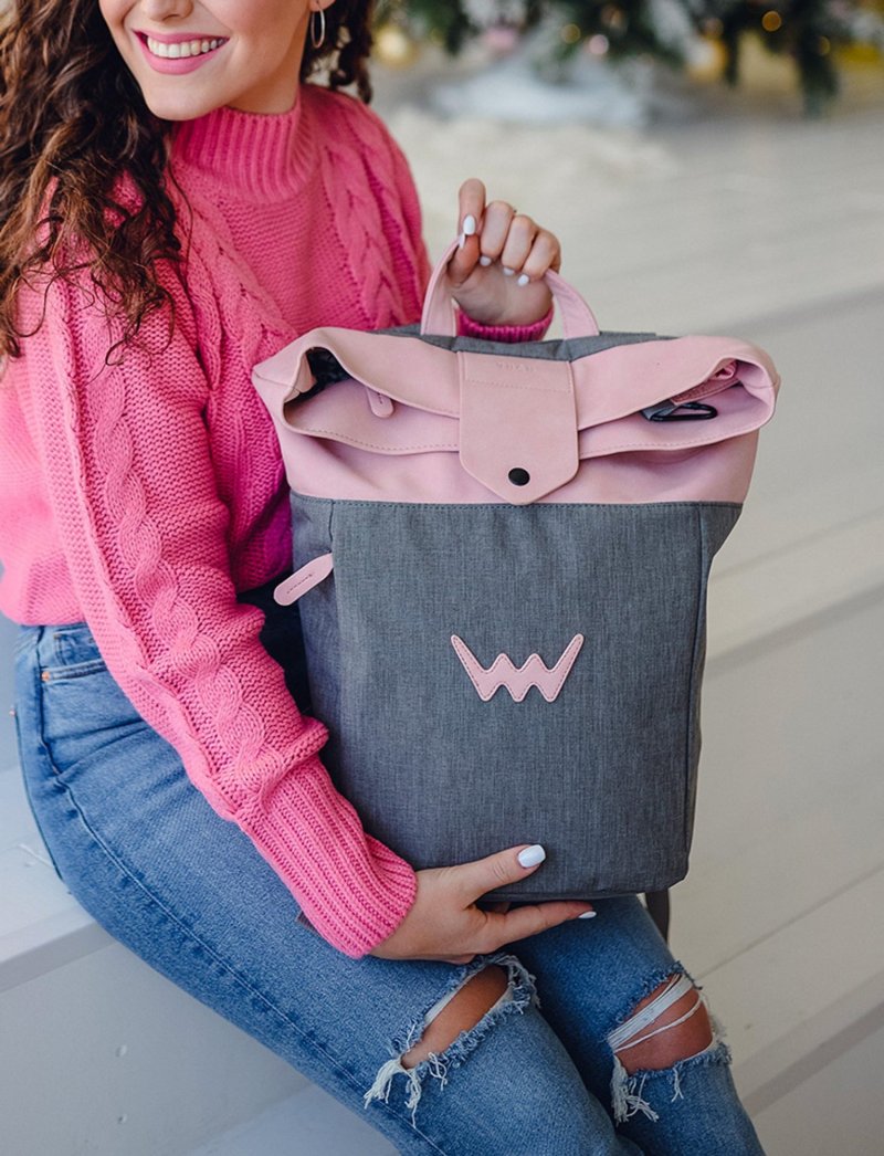Stylový kombinovaný dámský batoh VUCH Gavroche, šedá - růžová