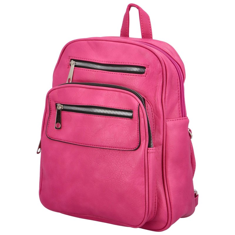 Trendový dámský koženkový batoh Amanta, výrazná růžová