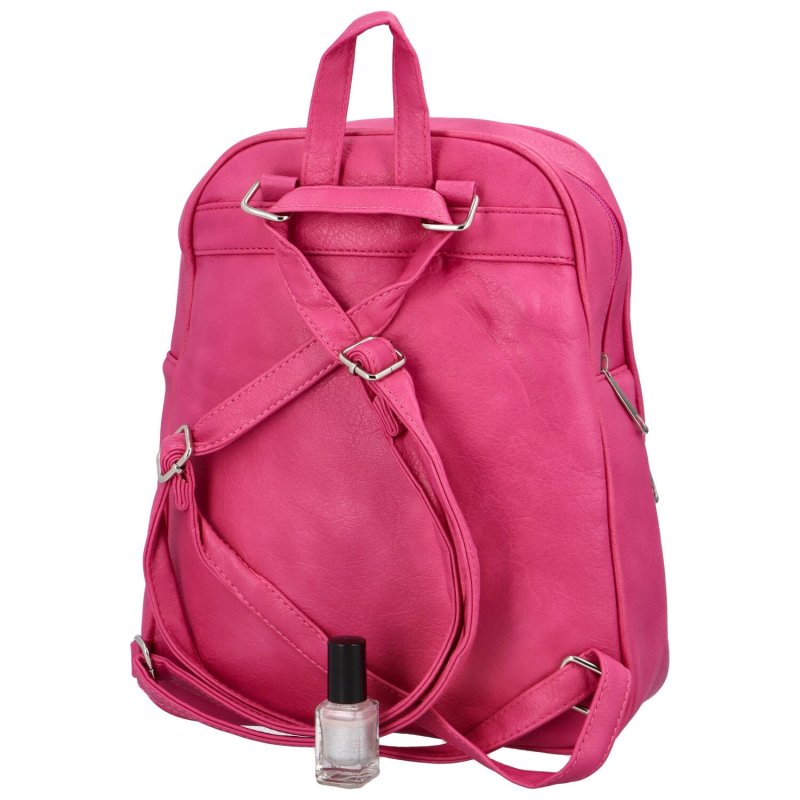 Trendový dámský koženkový batoh Amanta, výrazná růžová