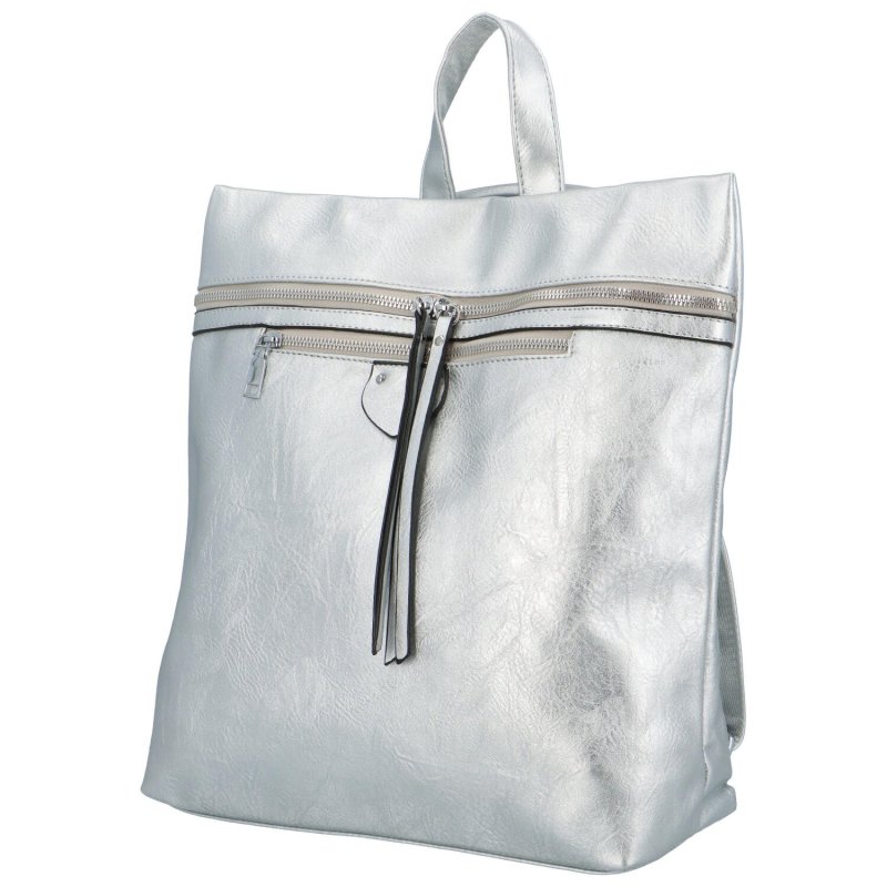 Praktický dámský koženkový batoh Skadi, stříbrná