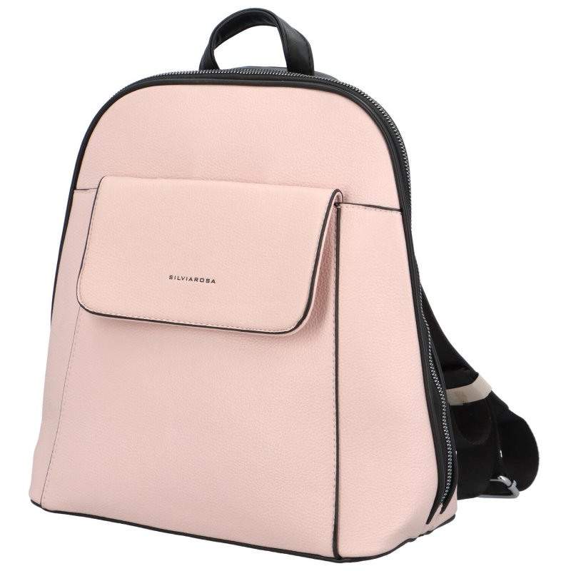 Dámský koženkový batoh s kapsou na přední straně Gloria, růžový