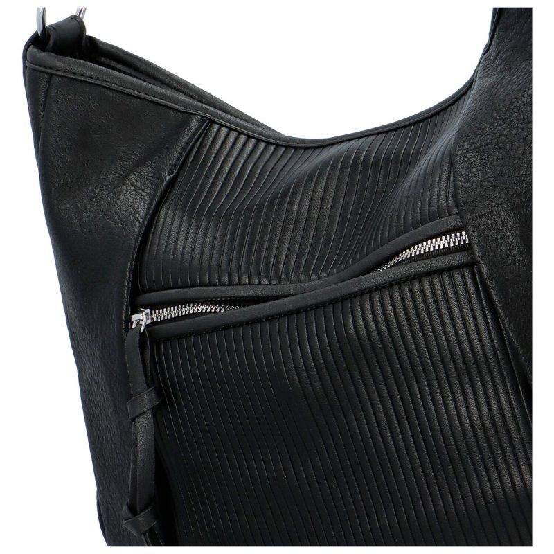 Dámská koženková kabelka s kapsou na přední straně Anna,  černá
