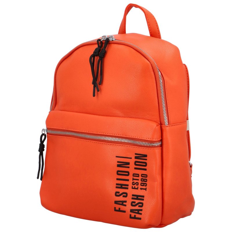 Trendový dámský koženkový batoh s potiskem Lia, oranžový