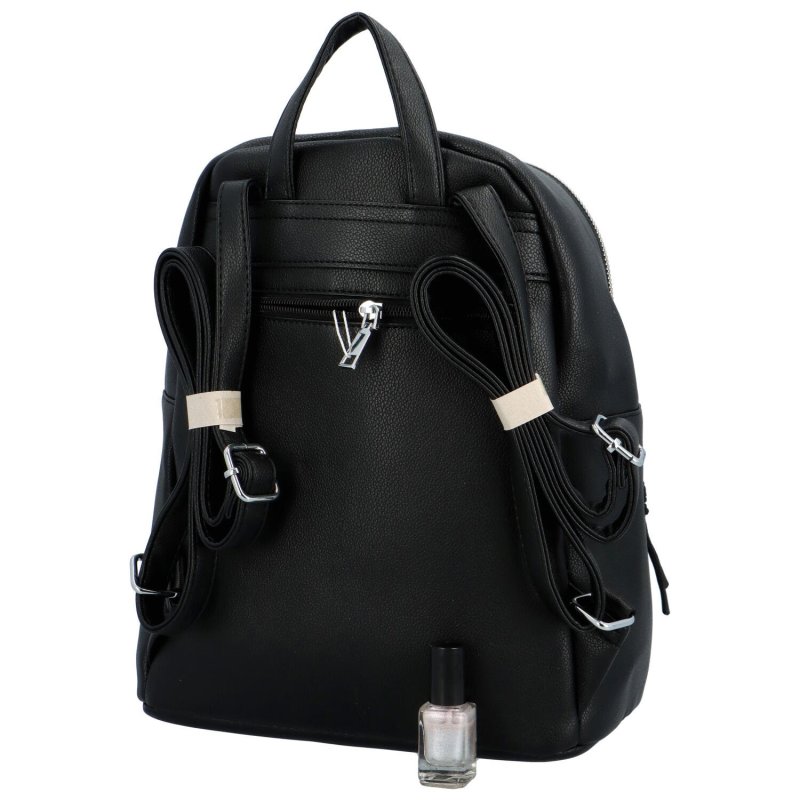 Trendový dámský koženkový batoh s potiskem Lia, černý