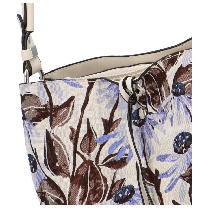 Květinová dámská koženková kabelka Elena, béžovo-fialová