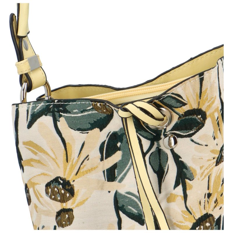 Květinová dámská koženková kabelka Elena, žluto-béžová