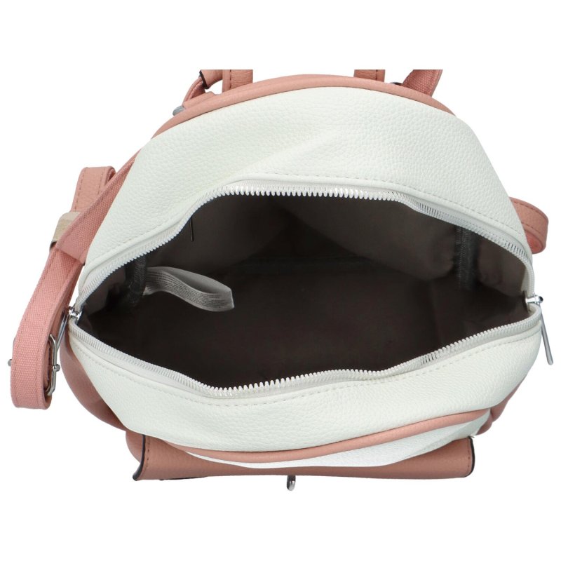 Dámský koženkový batoh s přední kapsou Iris, bílo-růžový