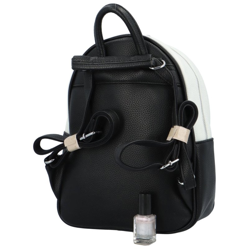 Dámský koženkový batoh s přední kapsou Iris, černo-bílý