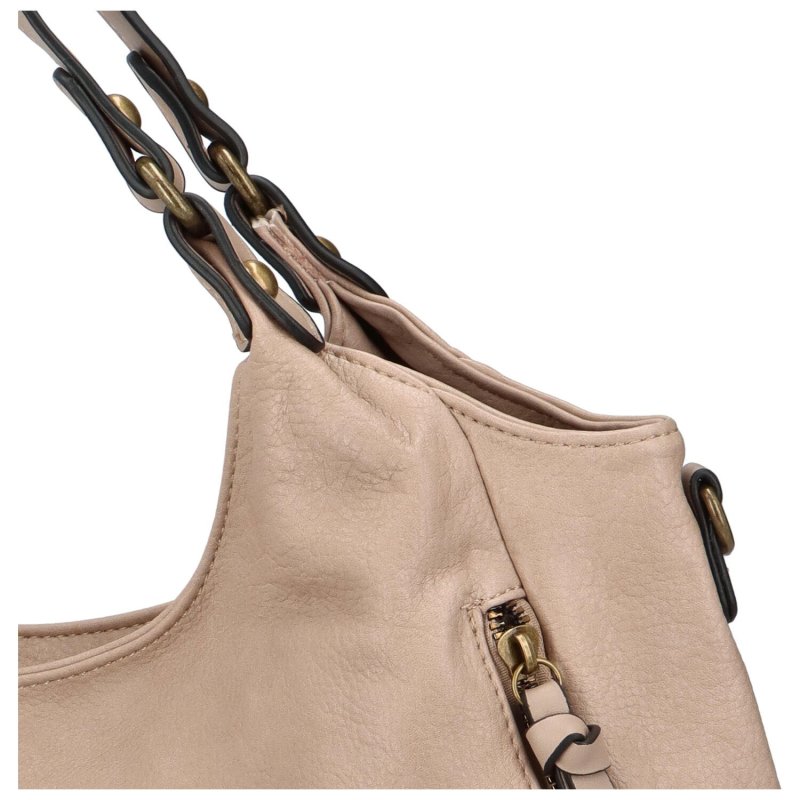 Praktická dámská koženková kabelka přes rameno Amaro, tmavší béžová