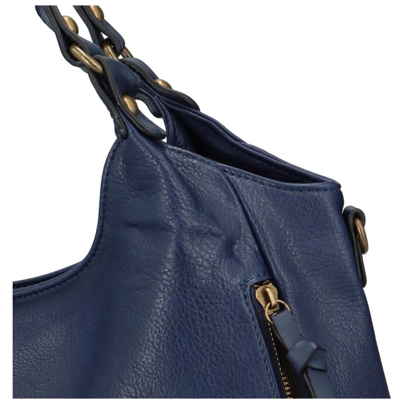 Praktická dámská koženková kabelka přes rameno Amaro, tmavě modrá