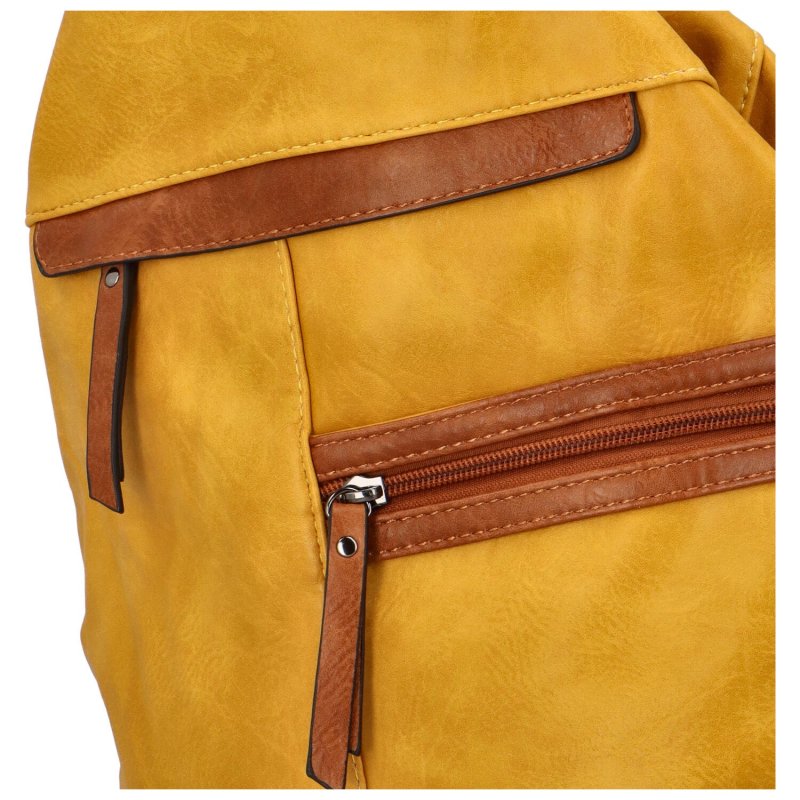 Pohodový dámský koženkový batůžek Vlako, žlutá
