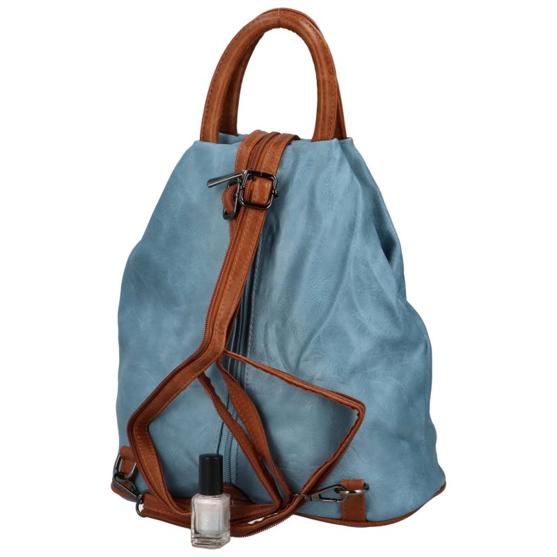 Dámský koženkový batůžek s asymetrickými kapsami Novala, světle modrá