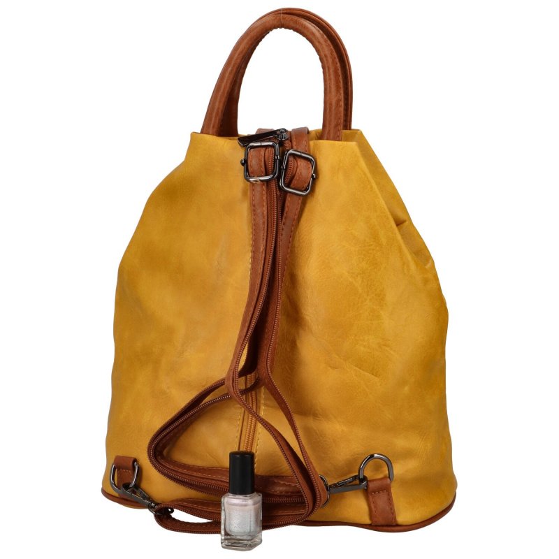 Dámský koženkový batůžek s asymetrickými kapsami Novala, žlutá