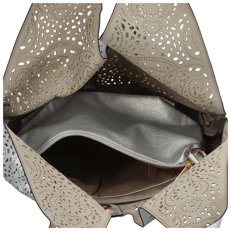 Nepřehlédnutelná dámská perforovaná koženková kabelka Briac, stříbrná