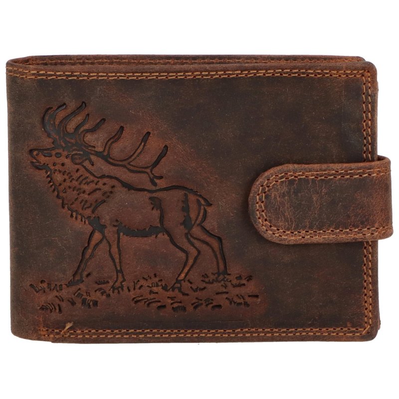 Pánská kožená peněženka s motivem jelena, hnědá