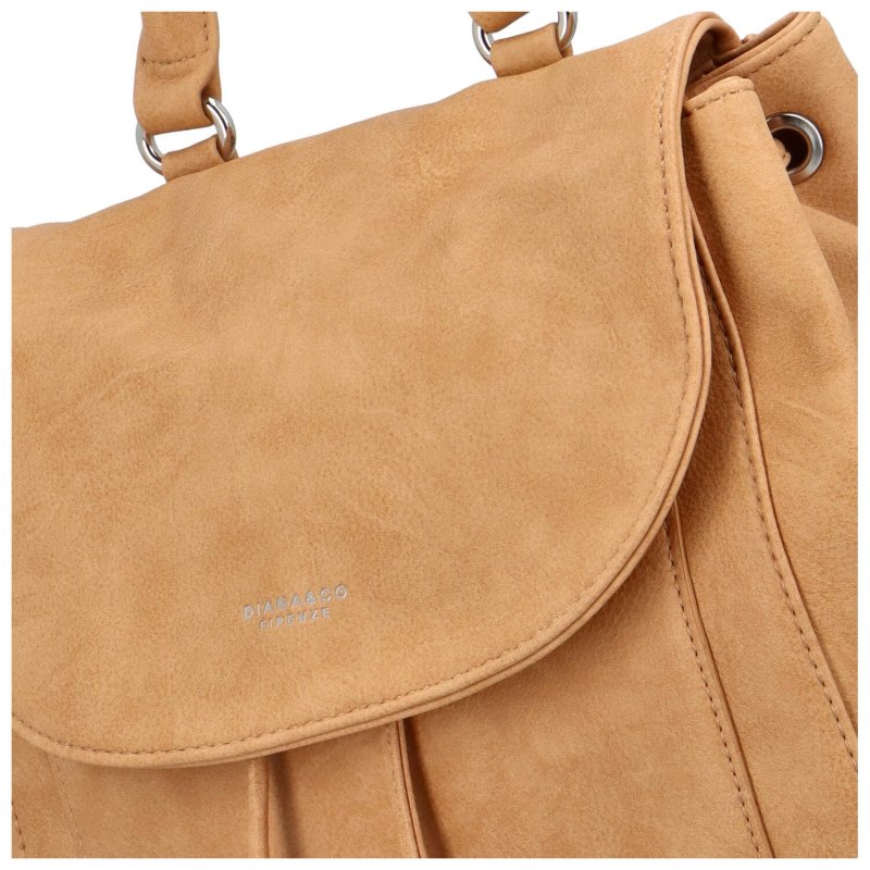 Městský dámský koženkový batoh s přední kapsou Ovida, světle hnědá