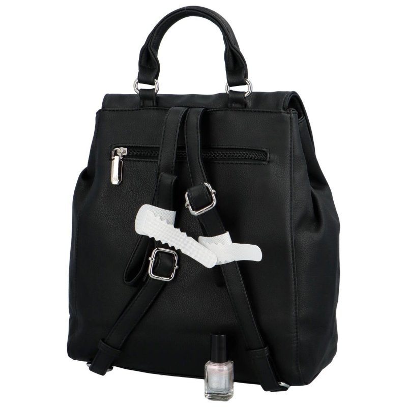 Městský dámský koženkový batoh s přední kapsou Ovida, černá