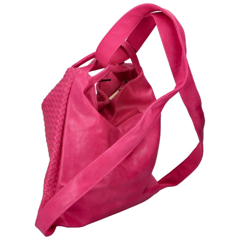 Módní proplétaný kabelko-batoh Giny, výrazná růžová