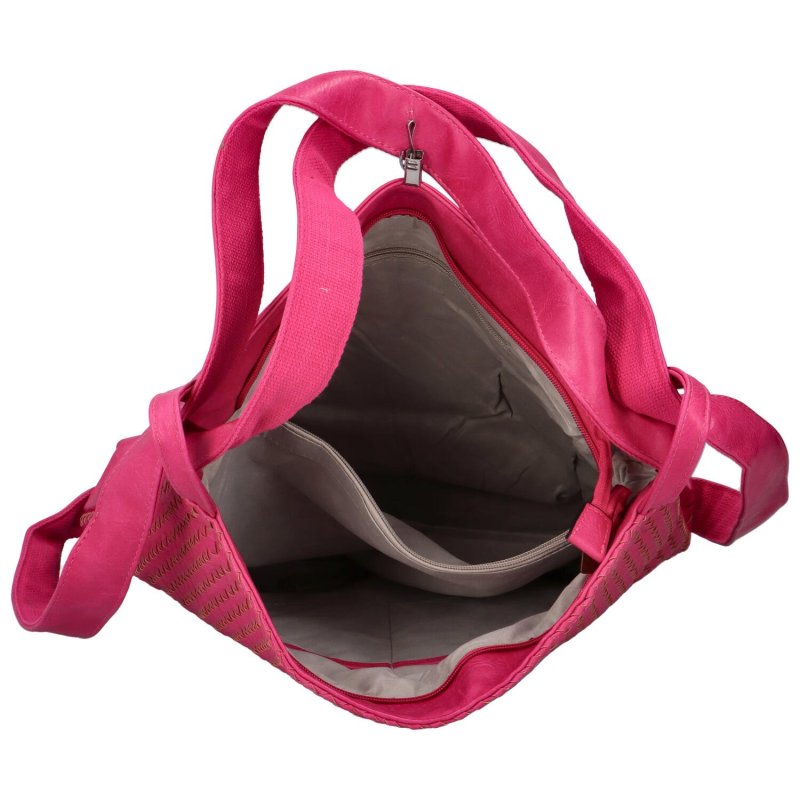 Módní proplétaný kabelko-batoh Giny, výrazná růžová