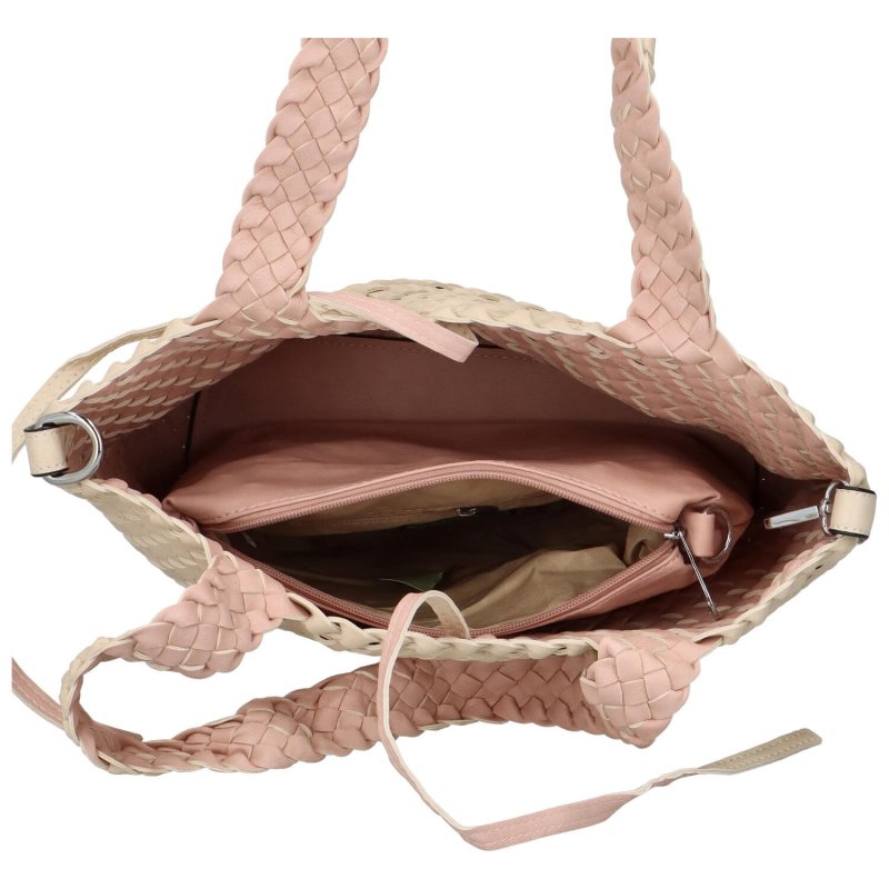 Elegantní koženková kabelka 2v1 Dora, béžová - růžová